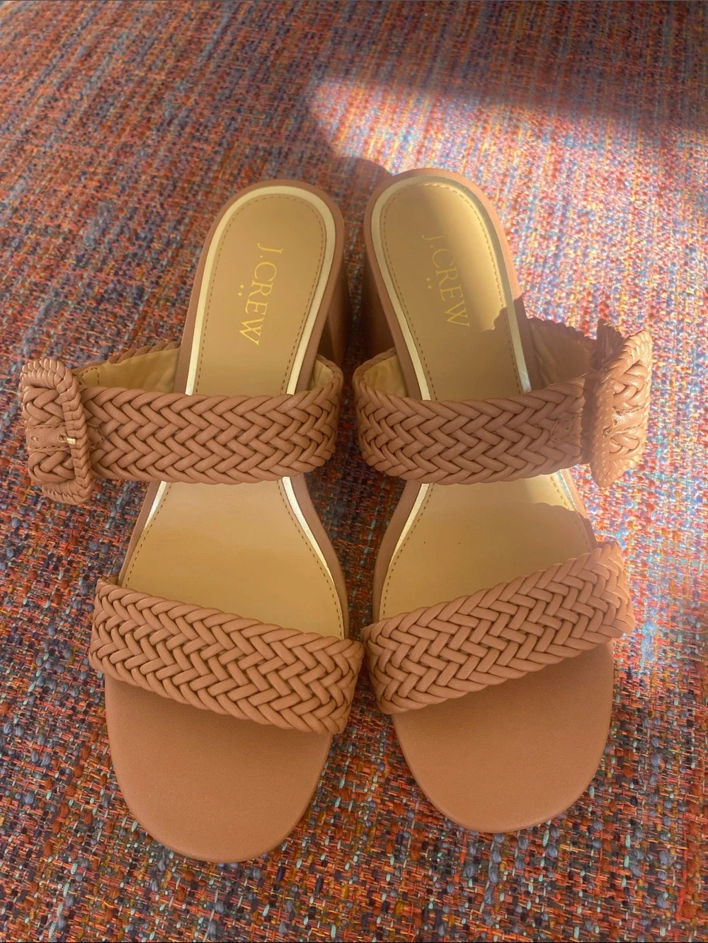 J. Crew Braided Double-Strap Block Heel Sandals in Terracotta